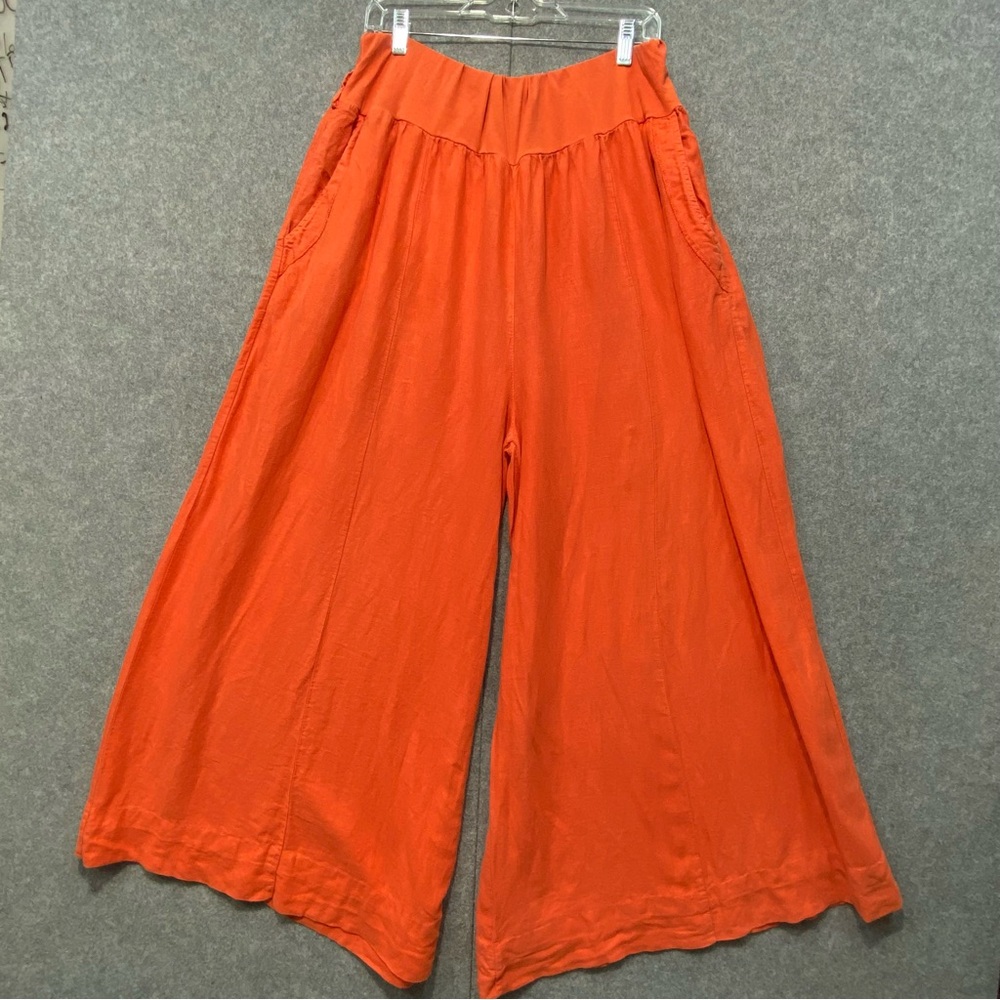 Kaktus Plus Size 1X Linen Cotton Blend Wide Leg Relaxed Boho Casual Trouser